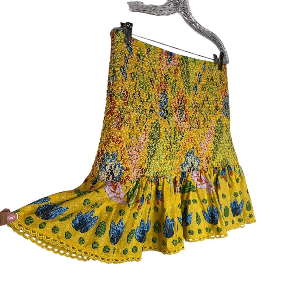Farm Rio Summer Garden Smocked Mini Skirt Multicolor Size Large Ruffle Boho - Picture 5 of 12